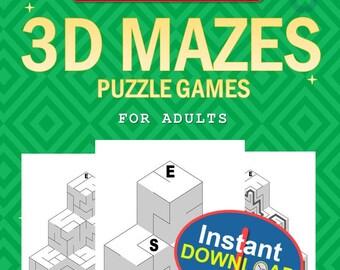 Downloadable Printable '3D' Maze Puzzle Book [Easy] for Adults & Children: 100 mazes