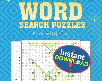 May include: A colorful word search puzzle book with a Star Trek theme. The cover features a yellow and blue background with the words "Word Search Puzzles for Adults" and "Instant Download".
