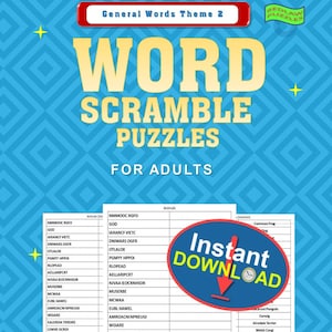 Downloadable Printable Word Scramble #2 Adult Puzzle Book: 100+ puzzles featuring many different topics.