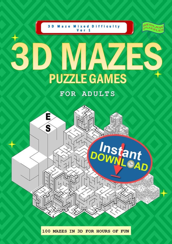 Downloadable Printable 3D Maze Puzzle Book easy to Hard