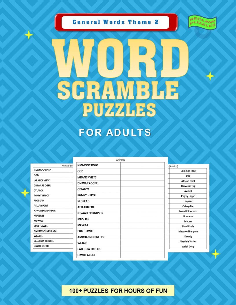 Downloadable Printable Word Scramble #2 Adult Puzzle Book: 100+ Puzzles ...