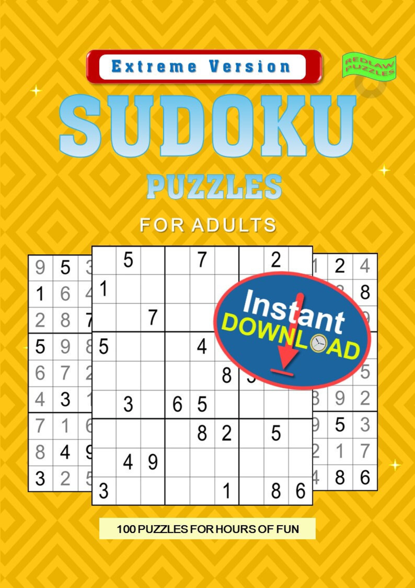 Instant Downloadable Extreme Sudoku Puzzle Book for Adults. Contains ...