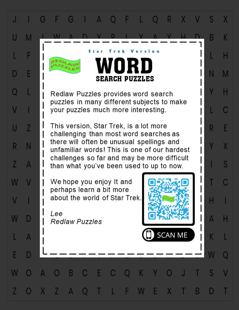 Back Cover for Word Search, Star Trek theme
