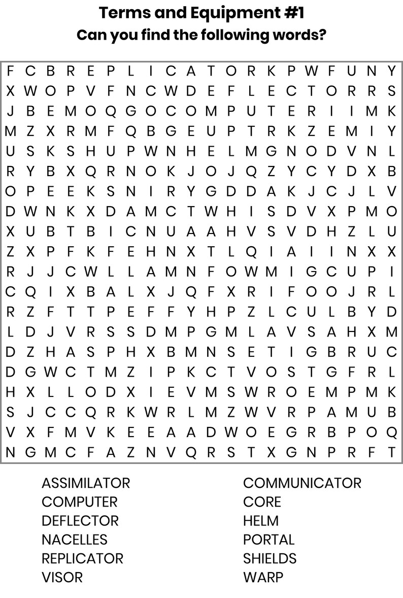 Example Star Trek Word Search
