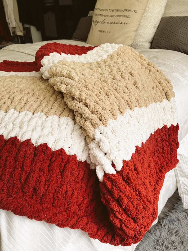 Tricolored Chunky Knit Blanket Etsy