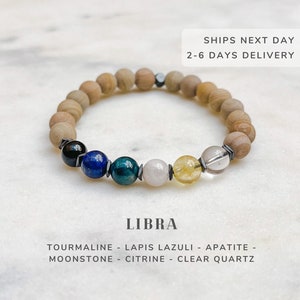 Libra Crystals Zodiac Bracelet, Libra Birthday Gifts, Astrology Jewelry