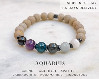 Aquarius Crystals Zodiac Bracelet, Aquarius Birthday Gifts, Astrology Jewelry