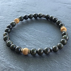 Mens Serpentine Stone Healing Bracelet, Meditation, Yoga Jewelry, Mens Chakra Bracelet
