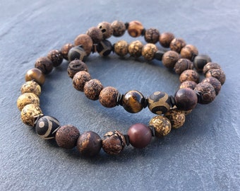 Tibetan Agate Positive Energy Bracelet, Grounding Bracelet Empath Protection Stones Crystal Jewelry, Mindfulness Gift for Men