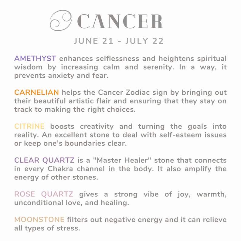 Cancer Zodiac Gifts Cancer Crystals Zodiac Bracelet Etsy