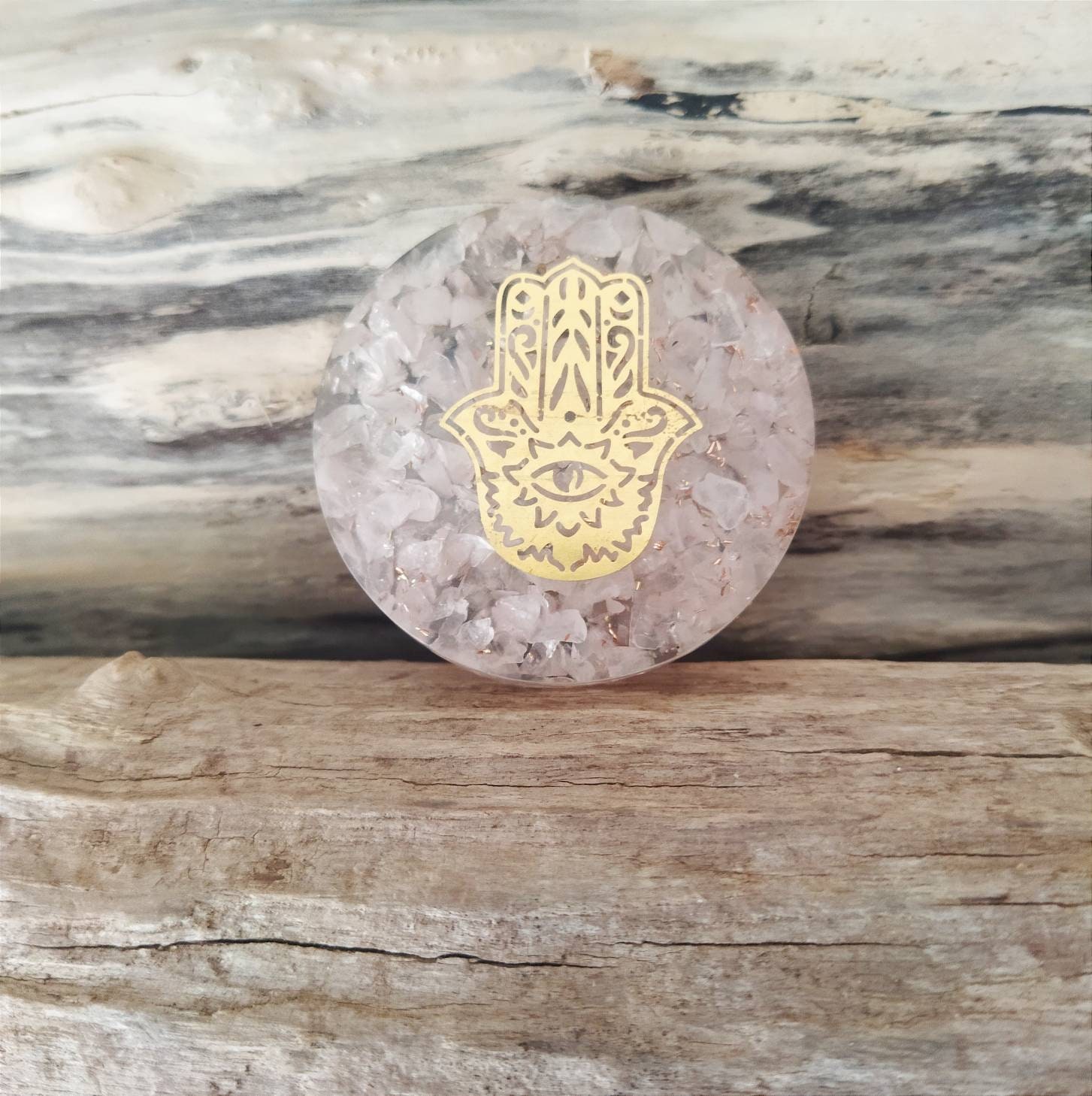 Orgonite Plate Quartz Rose | Diamètre 5, 5 cm