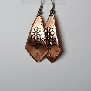 Salmon Color Floral Copper Earrings, Handmade Colorful Copper Earrings, Geometric Lightweight Earrings, Boho Chic Dangle Earrings