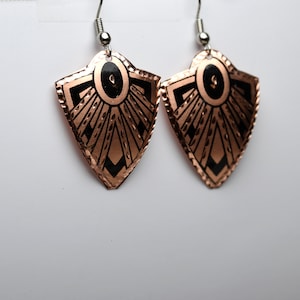 Aztec Design Copper Earrings, Handmade Colorful Copper Earrings, Lightweight Earrings, Boho Chic Dangle Earrings, Arrow Shaped Earrings