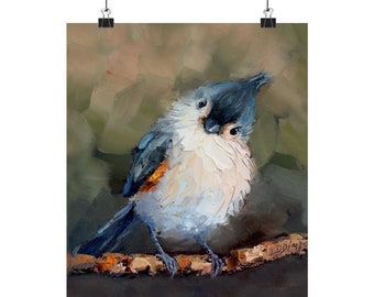 Tufted titmouse bird Matte Vertical Posters Print designed of original oil painting by Daiga Dimza