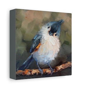 Tufted titmouse bird print on Canvas Gallery Wraps designed of original oil painting by Daiga Dimza