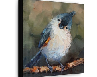 Tufted titmouse bird print on Canvas Gallery Wraps designed of original oil painting by Daiga Dimza