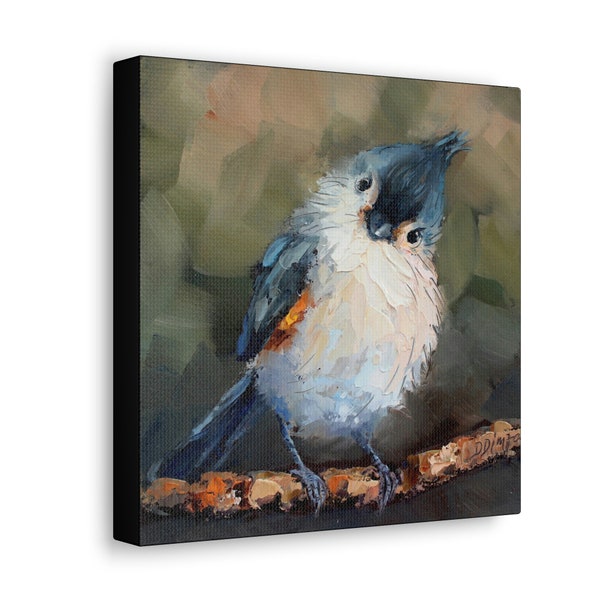 Tufted titmouse bird print on Canvas Gallery Wraps designed of original oil painting by Daiga Dimza