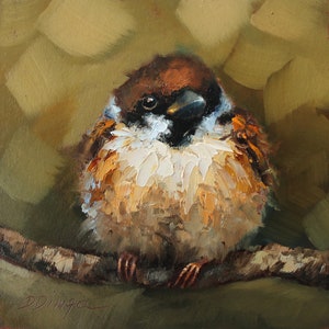 Sparrow CUSTOM original oil painting by Daiga Dimza Handmade Bird Wall art Fine gift for her Miniature artwork