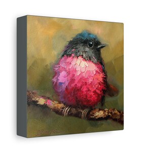 Pink Robin bird print on Canvas Gallery Wraps designed of original oil painting by Daiga Dimza