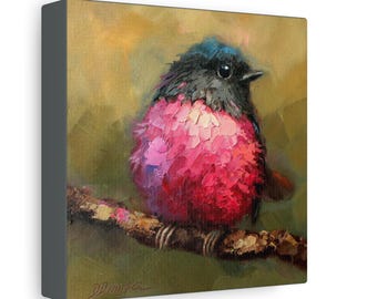 Pink Robin bird print on Canvas Gallery Wraps designed of original oil painting by Daiga Dimza