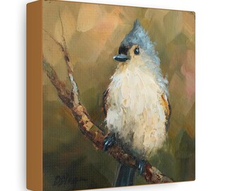 Tufted titmouse bird print on Canvas Gallery Wraps designed of original oil painting by Daiga Dimza