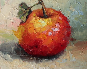 Apple original oil painting by Daiga Dimza, Handmade Berries Wall art, Fine gift for he,r Miniature artwork