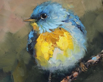 Bluebird CUSTOM Original Ölgemälde von Daiga Dimza Handgemachte Vogel Wandkunst Schönes Geschenk für sie Miniatur-Kunstwerk