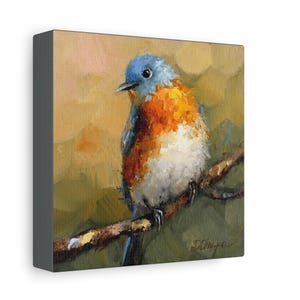 Bluebird bird print on Canvas Gallery Wraps designed of original oil painting by Daiga Dimza