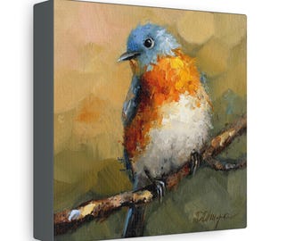 Bluebird bird print on Canvas Gallery Wraps designed of original oil painting by Daiga Dimza
