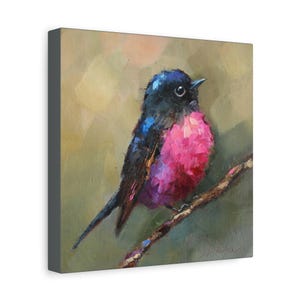 Pink Robin bird print on Canvas Gallery Wraps designed of original oil painting by Daiga Dimza