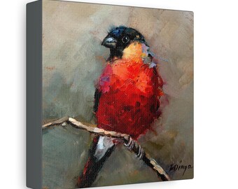 Bullfinch bird print on Canvas Gallery Wraps designed of original oil painting by Daiga Dimza