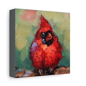 Red Cardinal bird print on Canvas Gallery Wraps designed of original oil painting by Daiga Dimza