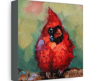 Red Cardinal bird print on Canvas Gallery Wraps designed of original oil painting by Daiga Dimza