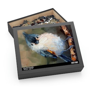 Tufted Titmouse Puzzle (120, 252, 500-Piece) designed from original oil painting by Daiga Dimza Gift