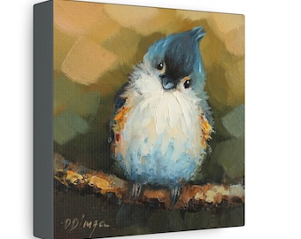 Tufted titmouse bird print on Canvas Gallery Wraps designed of original oil painting by Daiga Dimza