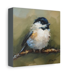 Chickadee bird print on Canvas Gallery Wraps designed of original oil painting by Daiga Dimza