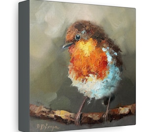 Robin bird print on Canvas Gallery Wraps designed of original oil painting by Daiga Dimza