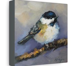 Chickadee bird print on Canvas Gallery Wraps designed of original oil painting by Daiga Dimza