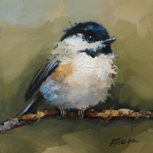 Pintura al óleo original personalizada de pájaro carbonero de Daiga Dimza Arte de pared de pájaro hecho a mano Buen regalo para ella Obra de arte en miniatura
