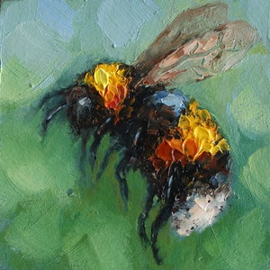 Original CUSTOM oil painting of bumblebee by Daiga Dimza Handmade Wall art Fine gift for her Miniature artwork