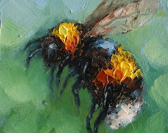 Original CUSTOM oil painting of bumblebee by Daiga Dimza Handmade Wall art Fine gift for her Miniature artwork