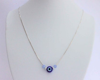 Single Evil Eye Silver Necklace