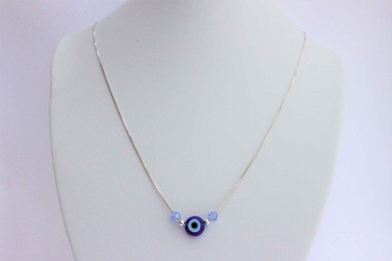 Single Evil Eye Silver Necklace afbeelding 1