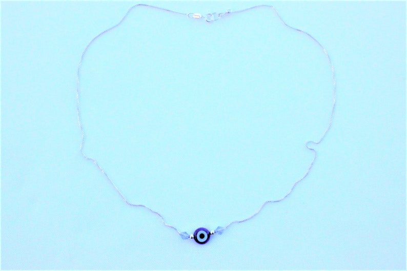 Single Evil Eye Silver Necklace afbeelding 2