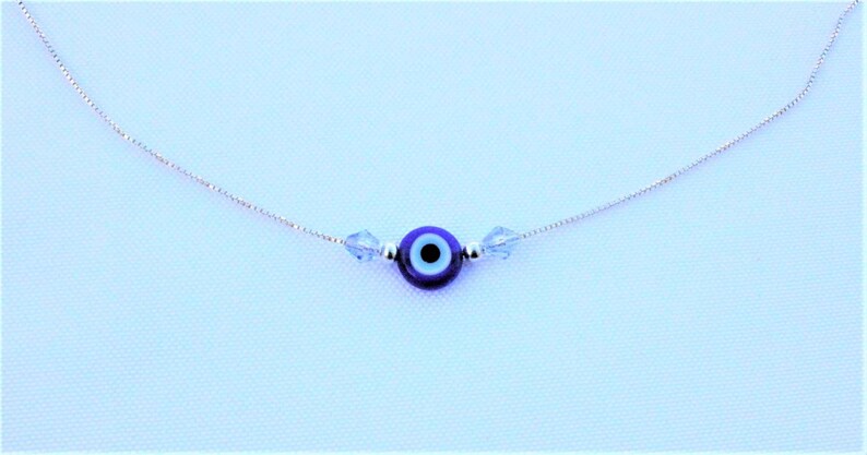 Single Evil Eye Silver Necklace afbeelding 3
