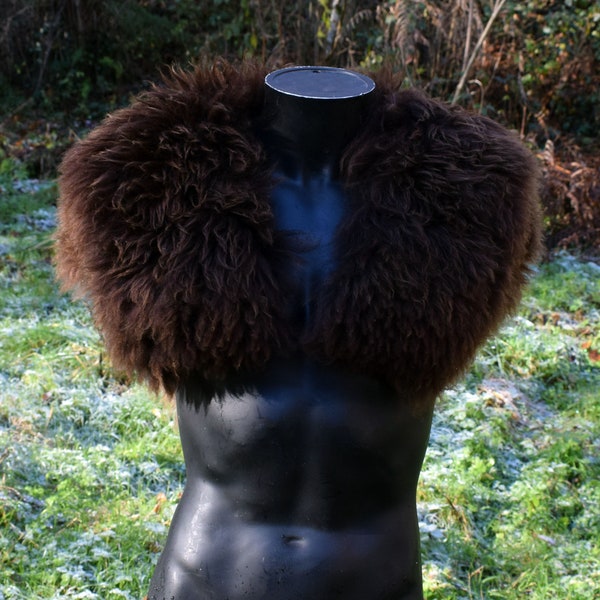 Viking fur cloak in brown from real sheep skin. Without closing. Larp, medieval, reenactment.