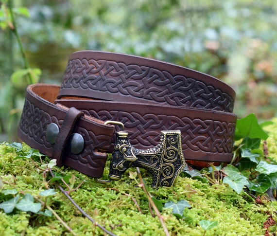 Embossed Viking Belt From Brown or Black 3,2mm Leather, With