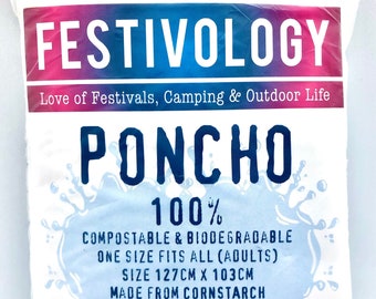 Rain Poncho - 100% Biodegradable and Compostable - One Size - Festivology