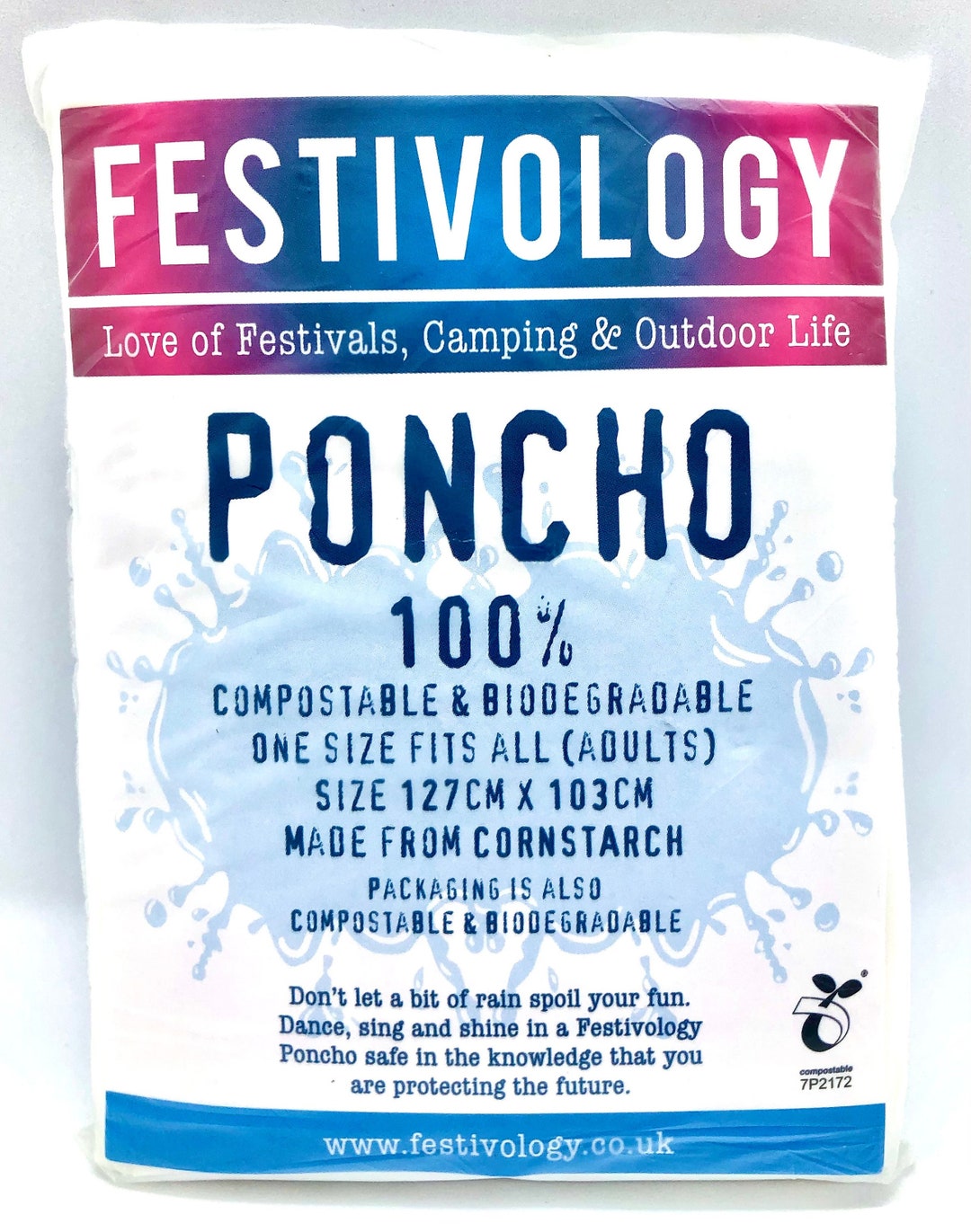 Festivology Poncho Antipioggia Biodegradabile In Amido Di Mais - Taglia Unica, 127x203 Cm - 5