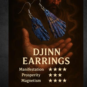 CAUTION ! Djinn Tazrim Earrings | Black Tourmaline Talisman Jewelry for Manifestation, Wealth & Protection
